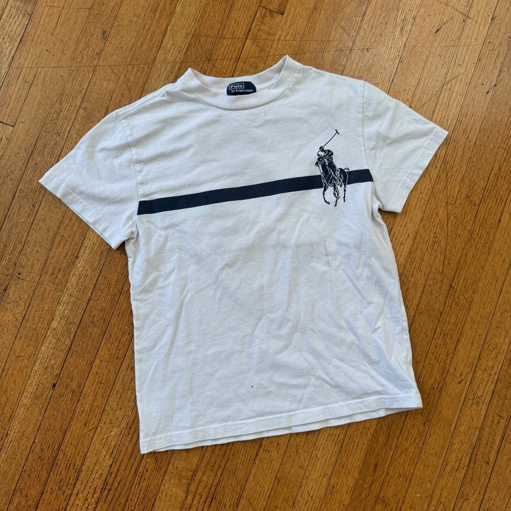 Polo Ralph Lauren T-Shirt Women S White Good Big Pony Baby Tee Stripe 3 Graphic